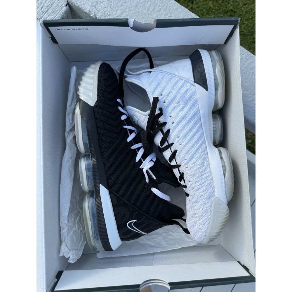 PRE-OWNED Nike LeBron 16 Equality BQ5969-101 Black & White Men US Size 12